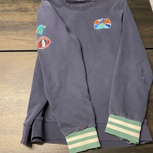 Ultra Rare!! Izod Lacoste Live Navy Sweatshirt with Badges and Striped Cuffs